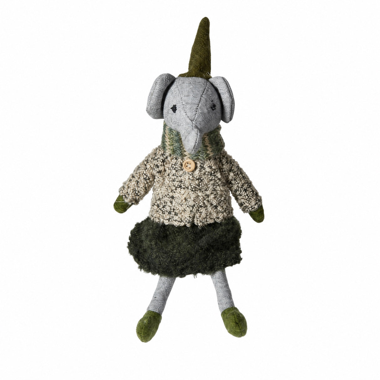 Elefant med grågrønne klæder 22 cm høj