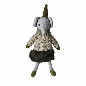 Elefant med grågrønne klæder 22 cm høj