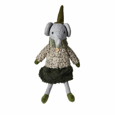 Elefant med grågrønne klæder 22 cm høj