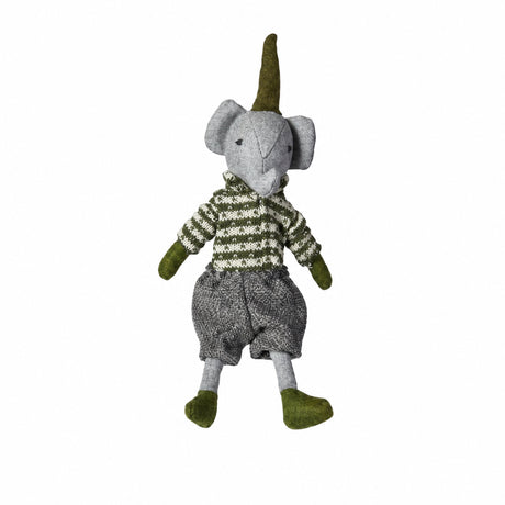 Elefant med grågrønne klæder 22 cm høj
