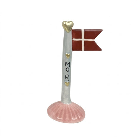 Flag i keramik med mor på flagstangen og lyserød fod