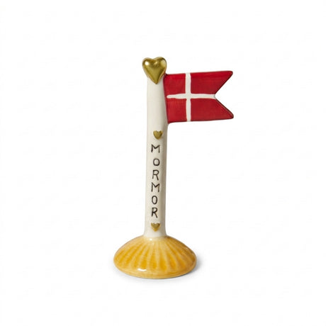 Flag i keramik mormor med hvid flagstang og gul fod