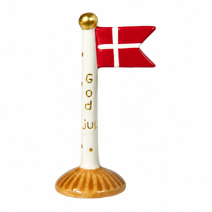 Flag i keramik med orange fod og med God Jul fra Speedtsberg