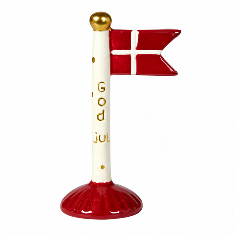 Flag i keramik med rød fod og med God Jul fra Speedtsberg