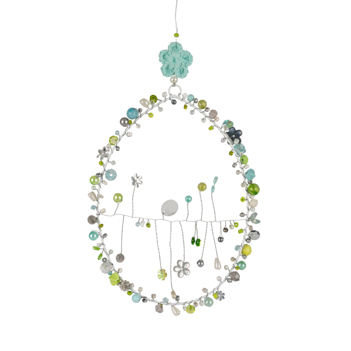 Påskeæg med perler 20 cm højt blåt