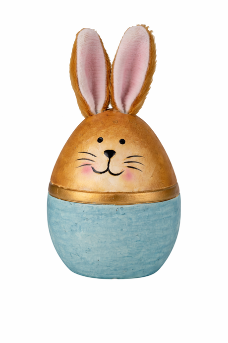 Påskehare i keramik med æggeform turkis