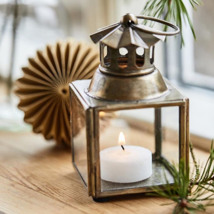 Ib Laursen mini lanterne med bølget skorsten med fyrfadslys