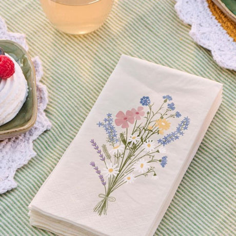 Ib Laursen papirservietter med sommerbuket på stribet dug