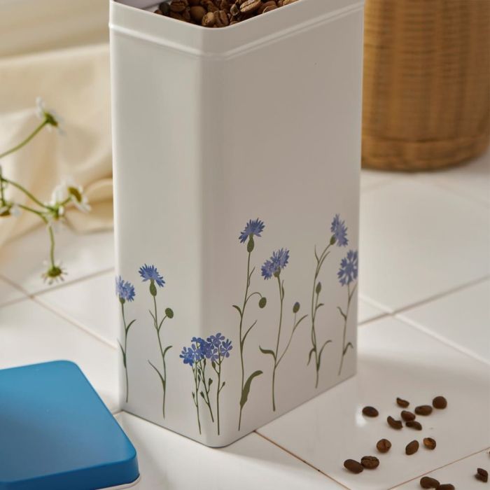 Ib Laursen opbevaringsdåse med blå kornblomster med kaffebønner