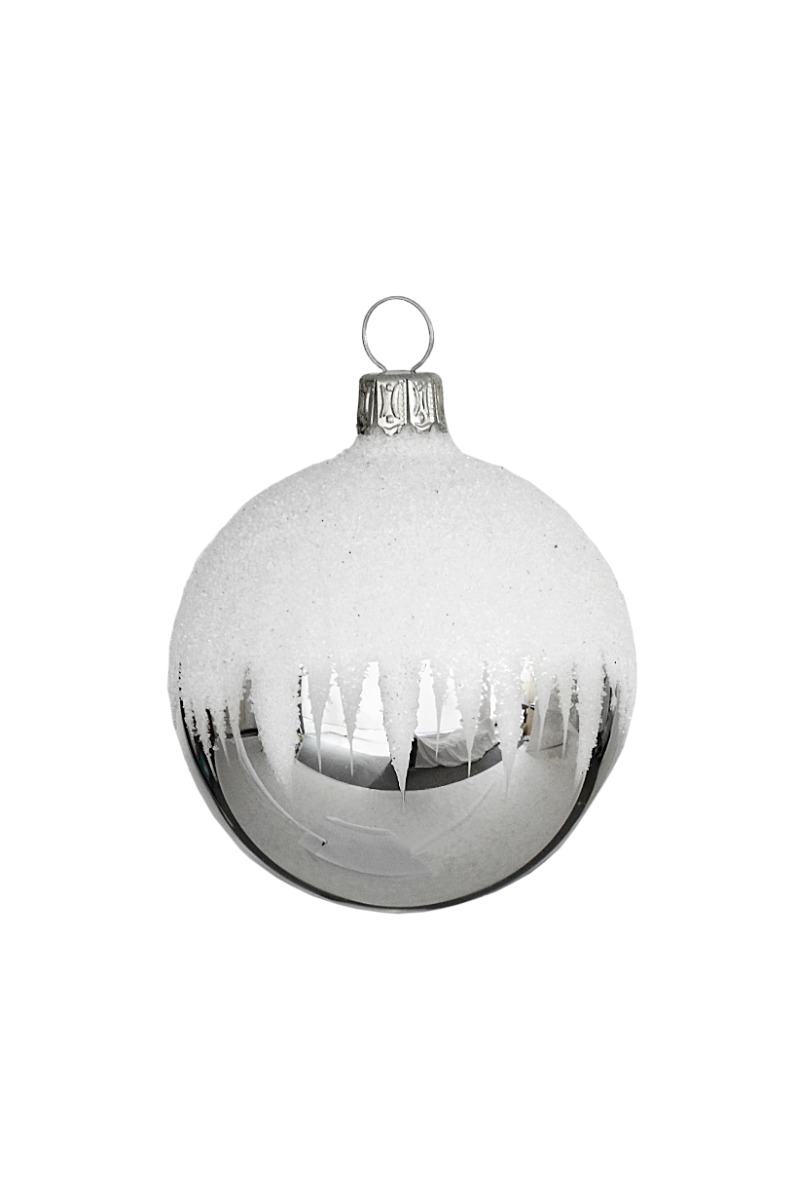 Billede af Julekugle Sølvfarvet med sne - 6 cm og 6-pak