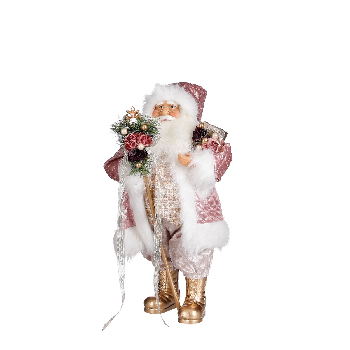 Julemand med lyserød frakke 47 cm høj