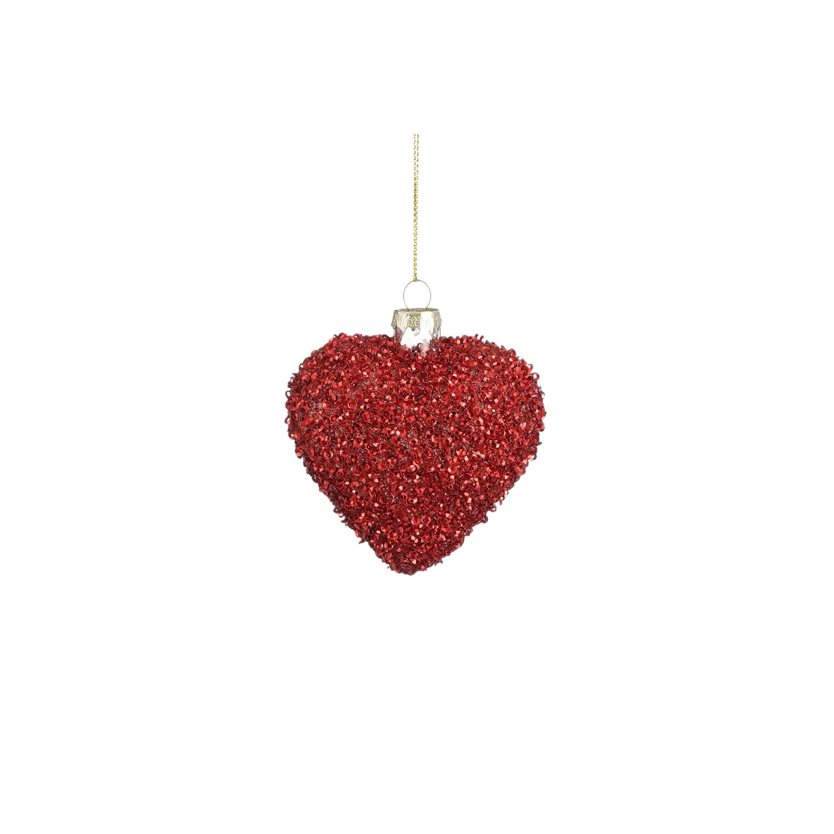 Billede af Julekugle Hjerte med perler rødt