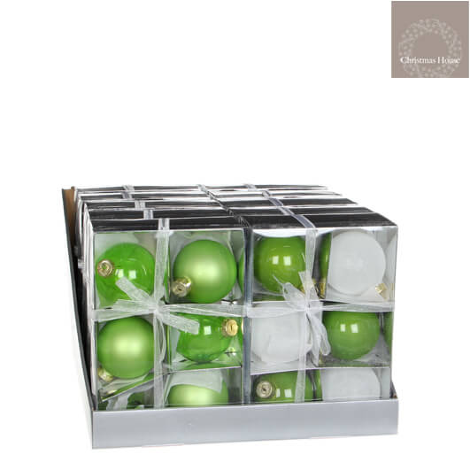 Glaskugler D7 limegrøn/hvid 6 stk.