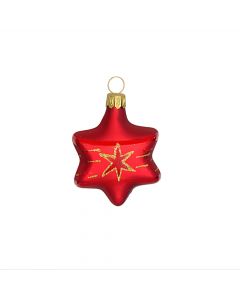 Red star glass ornaments with pattern 6.5cm - 4 pcs.