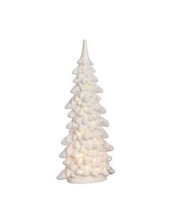 Hvidt grantræ med LED-lys 38 cm højt 