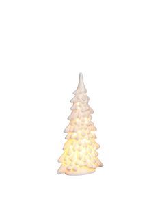 Hvidt grantræ med LED-lys 29 cm højt 