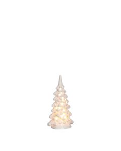 Hvidt grantræ med LED-lys 18 cm højt 