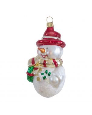 Snowman with red hat and wreath Christmas ornament