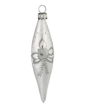 White olive shaped glass ornament with pattern 12 cm - 5 pcs.