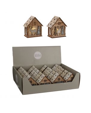 Lighted wooden winter houses