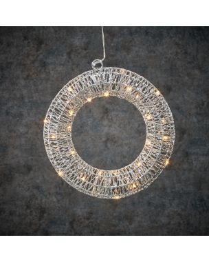 Decorative silver wreath with 30 LED lights