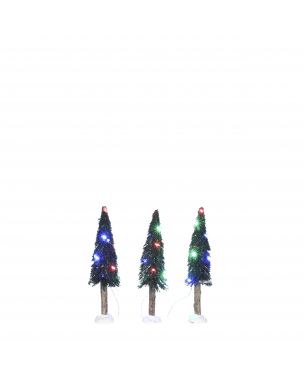 Bristle tree on log with multicolour light 3 pieces