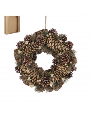 Christmas wreath with cones and gold glitter