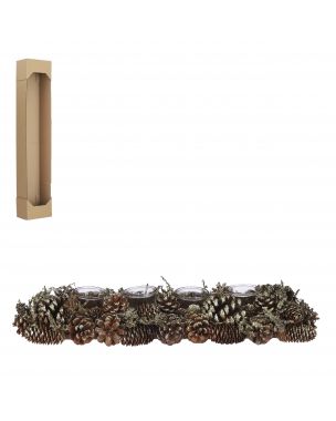 Brown oblong advent wreath with cones
