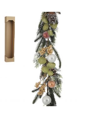 Spruce garland with balls and berries