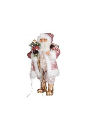 Julemand med lyserød frakke 47 cm høj 