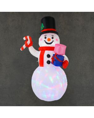 Oppustelig snemand med flerfarvet lys