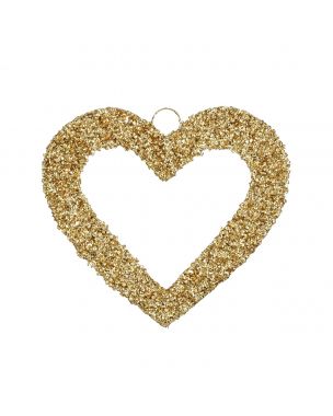 Hjerte guldfarvet med perler 30 cm højt