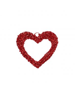 Hjerte rødt med perler 20 cm højt