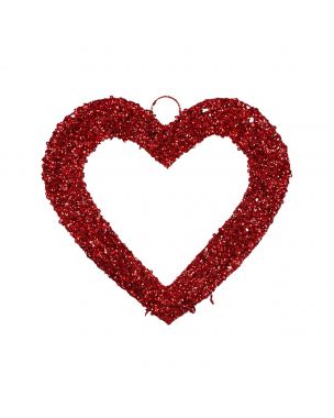 Hjerte rødt med perler 30 cm højt