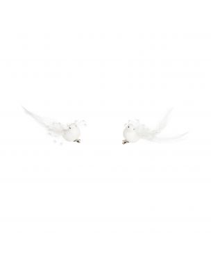Fugle på klips hvide med perler 2-pak