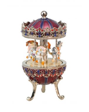 Silver colored carousel with horses