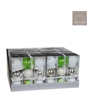 White / lime / silver glass balls Ø6 - 9 pcs.