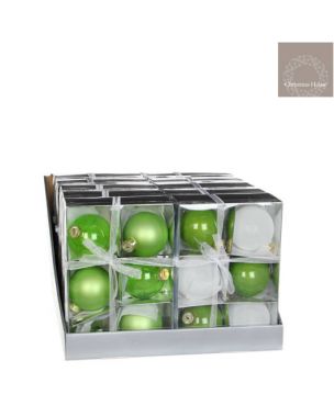 Lime green / white glass balls Ø7cm - 6 pcs.