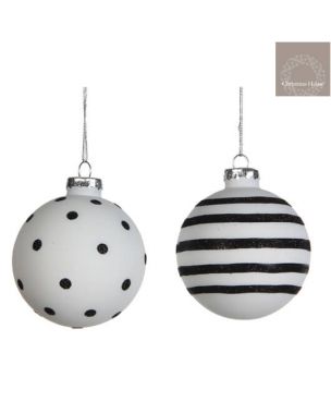 White glass balls with black dots / black stripes Ø7 - 2 pcs.