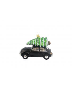 VW folkevogn i sort med juletræ
