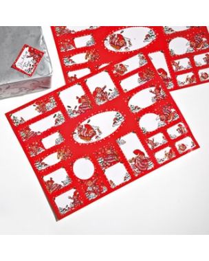 Adhesive gift tags with baby elves