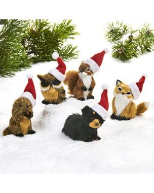 Forest animals with Santa hats