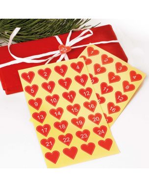 Red heart shaped date stickers