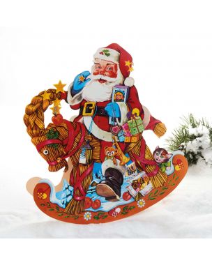 Christmas calendar with Santa Claus on a rocking horse