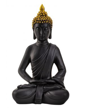 Buddha 30 cm høj sort & guldfarvet