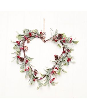 Heart wreath with cones and berries