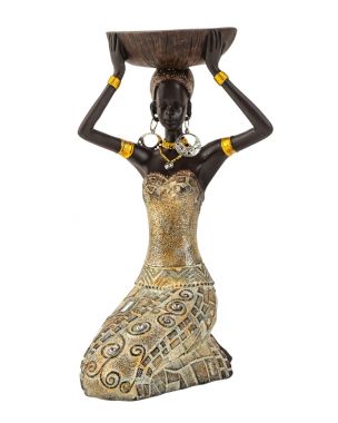 Afrikansk dame siddende med skål på hovedet