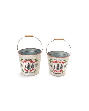 Set of zinc buckets with Christmas motif