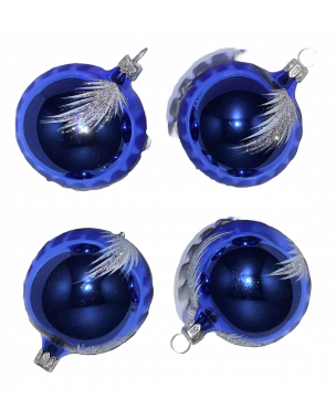 Glaskugler blå med fjermotiv 7 cm 4-pak